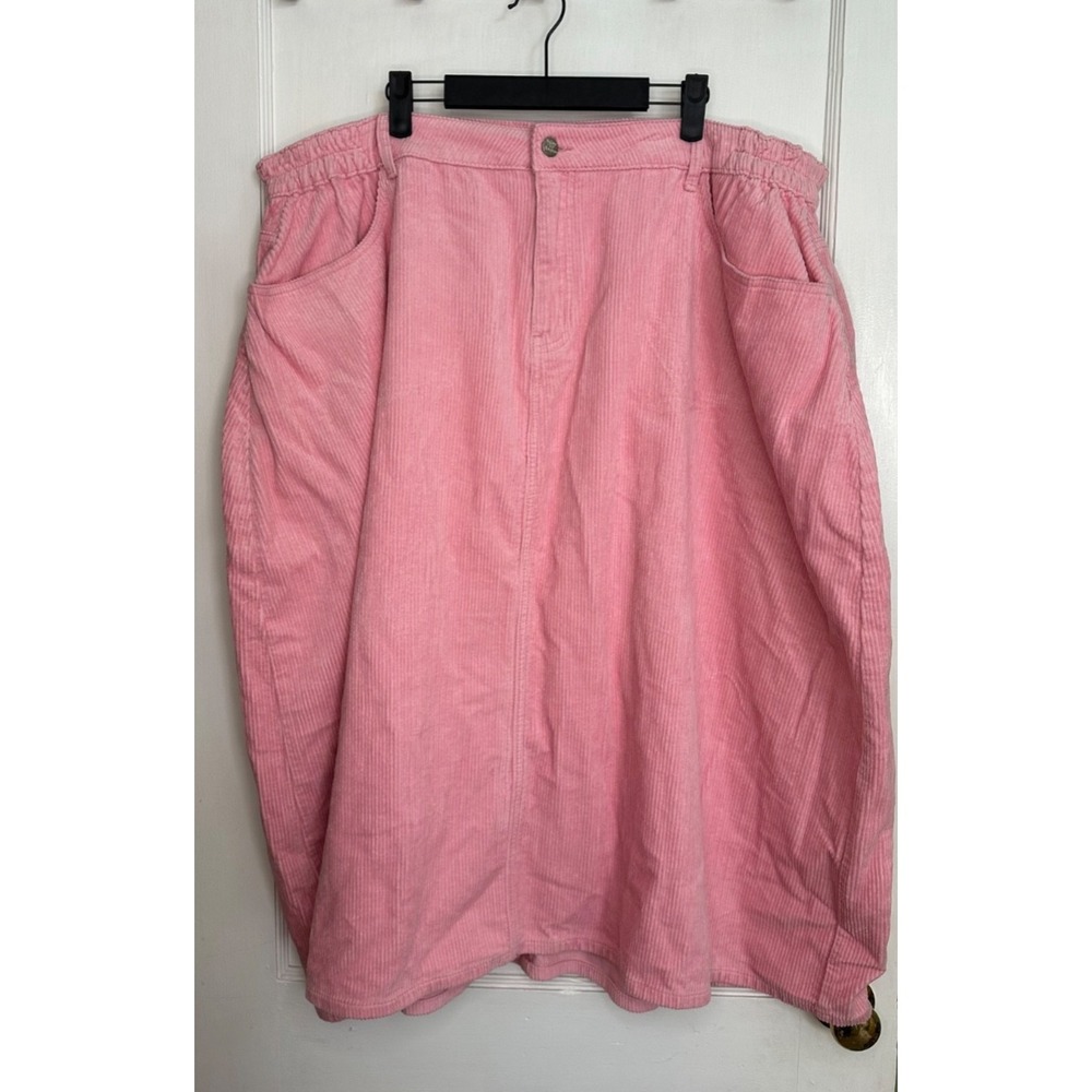Shiny By Nature Plus Size 2XL Pink Corduroy Skirt Stretch Waist Pockets